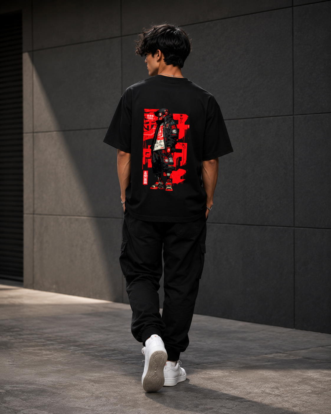 ShutelOne Cyber Ronin Oversized T-Shirt | Premium 220 GSM Cotton Blend | Black