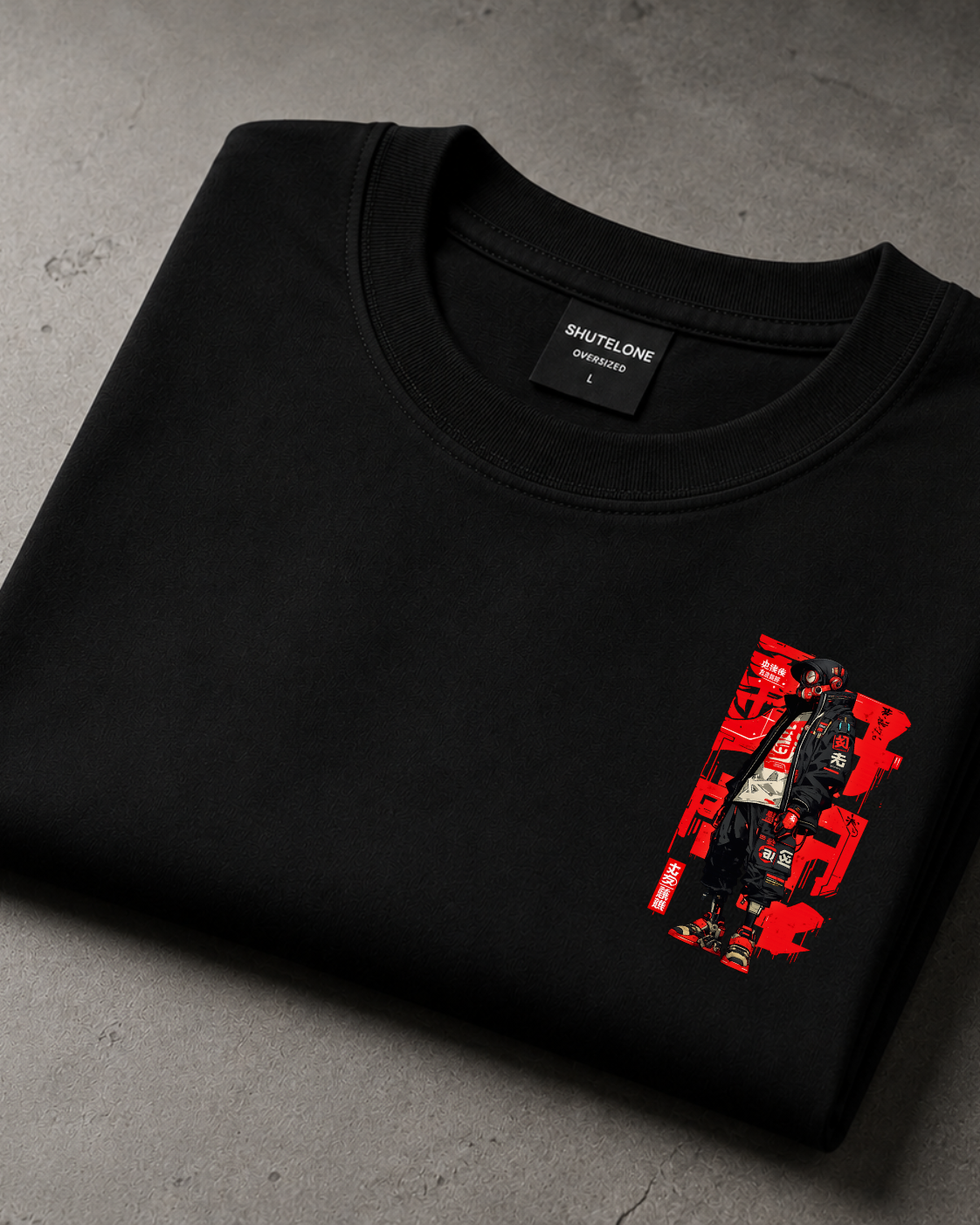 ShutelOne Cyber Ronin Oversized T-Shirt | Premium 220 GSM Cotton Blend | Black