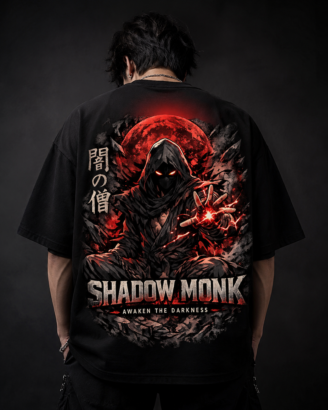 Shadow Monk Oversized Anime T-Shirt – Black Edition