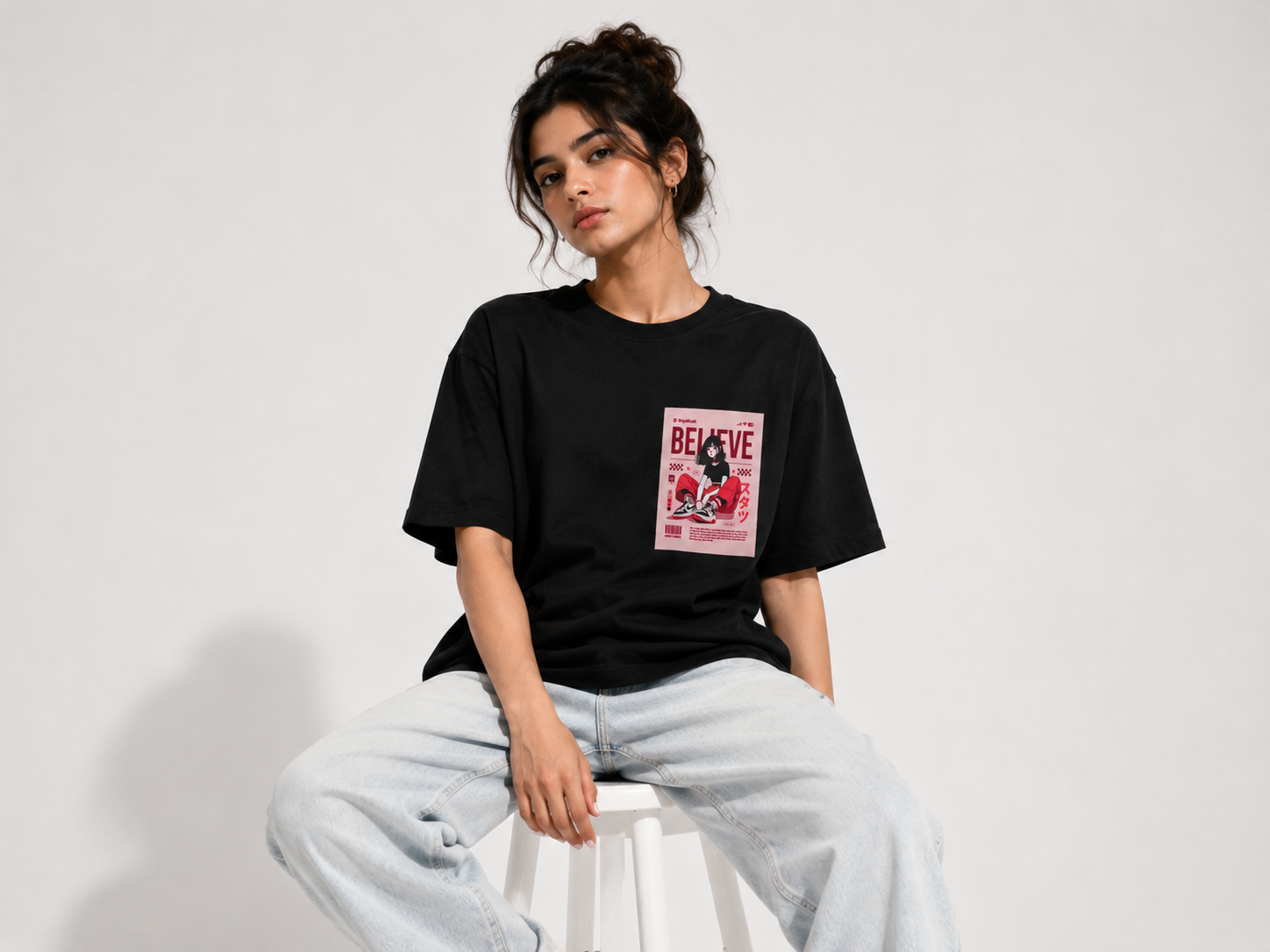 Believe Oversized Anime Graphic T-Shirt – Premium Cotton Streetwear | Unisex Black Tee