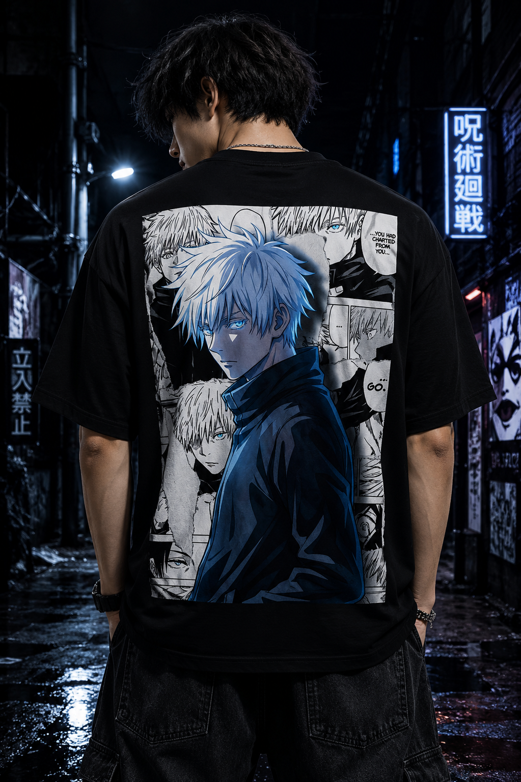 Gojo Satoru Oversized Anime T-Shirt – Premium Black Streetwear Graphic Tee | ShutelOne