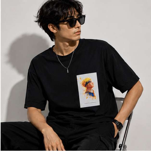 Naruto Inspired Oversized Graphic T-Shirt – Premium Cotton Anime Streetwear | Unisex Black Tee