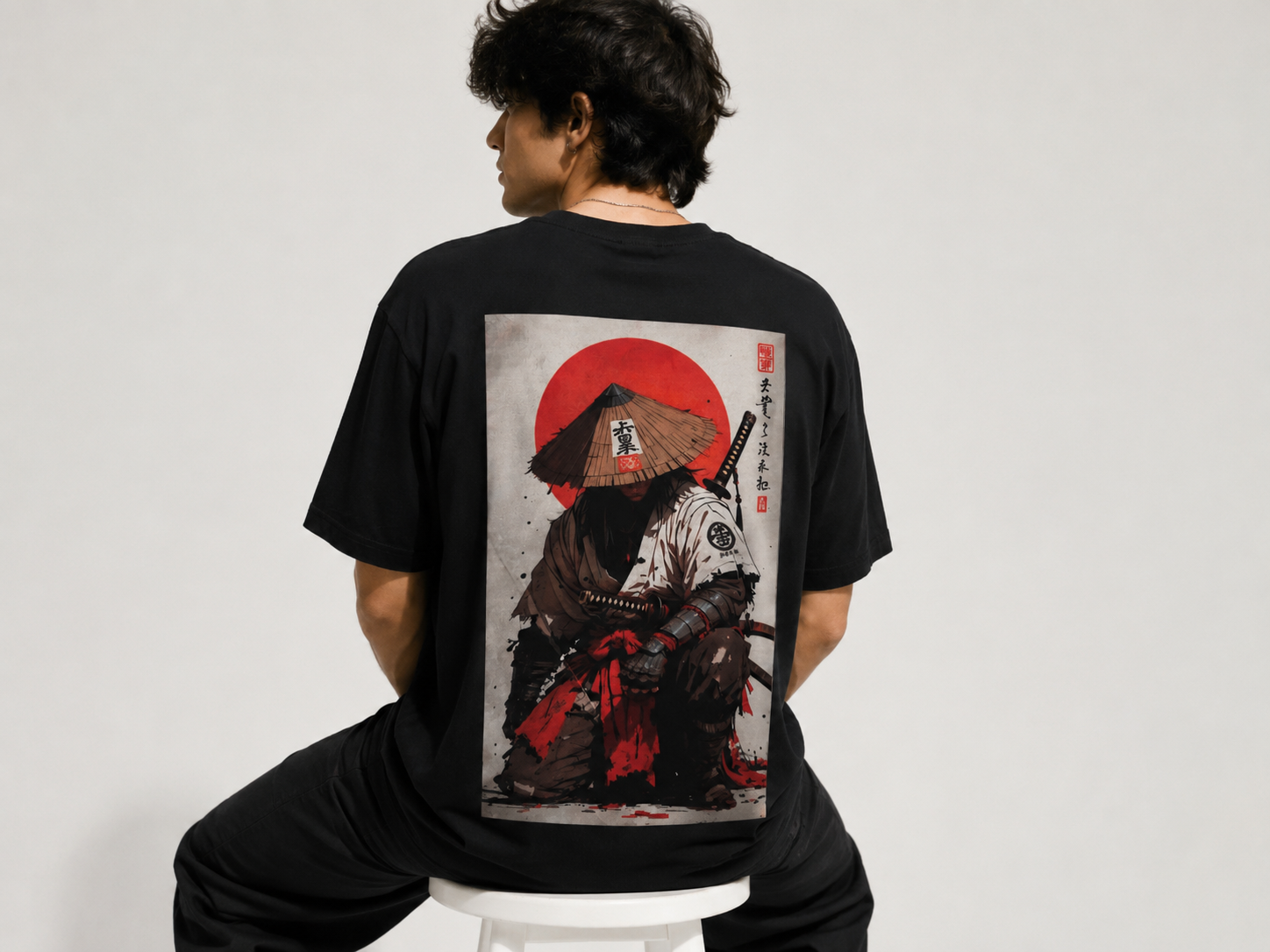 Samurai Warrior Oversized Graphic T-Shirt – Premium Cotton Japanese Streetwear | Unisex Black Tee