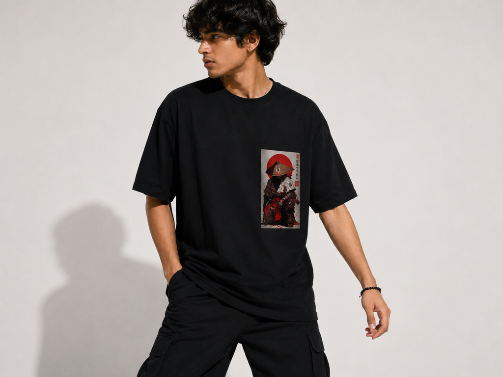 Samurai Warrior Oversized Graphic T-Shirt – Premium Cotton Japanese Streetwear | Unisex Black Tee