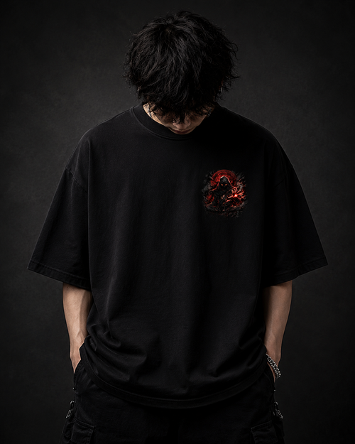 Shadow Monk Oversized Anime T-Shirt – Black Edition
