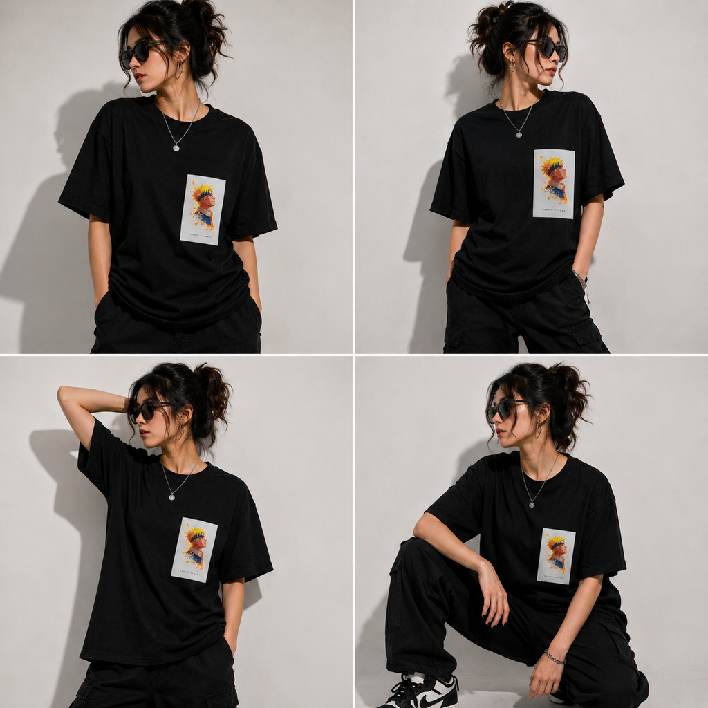 Naruto Inspired Oversized Graphic T-Shirt – Premium Cotton Anime Streetwear | Unisex Black Tee
