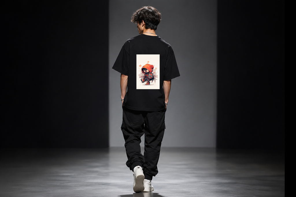 Urban Hooded Hero Oversized Black T-Shirt | Premium Cotton Streetwear Tee